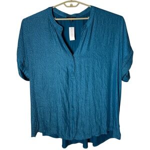 Lane Bryant Blouse Womens 26/28 Blue Teal NWT Lightweight Split Neck Top Flowy